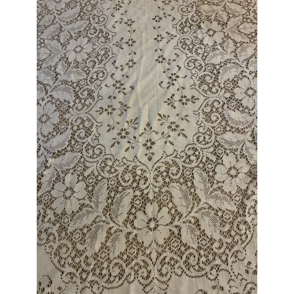 Vintage Oval Lace Tablecloth Floral Cream Ivory 64 x 80 Cottagecore Stain Free